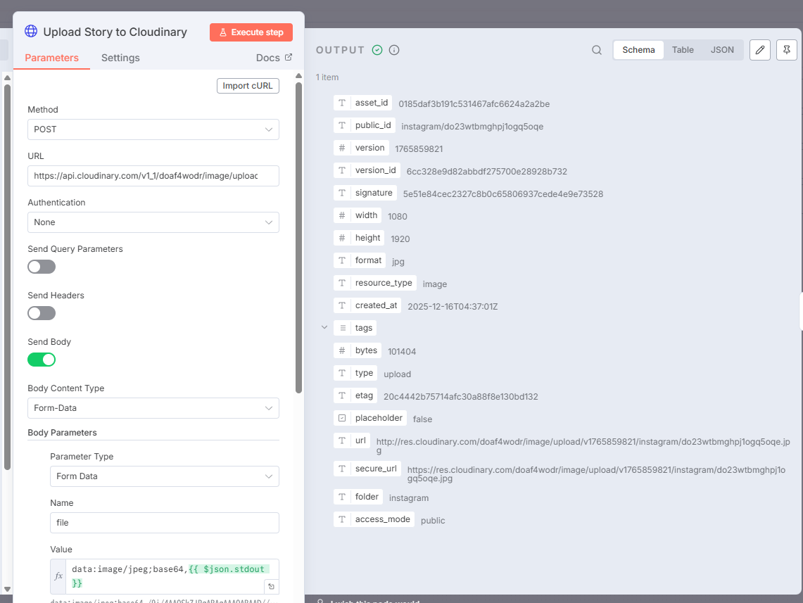 Upload Story to Cloudinary