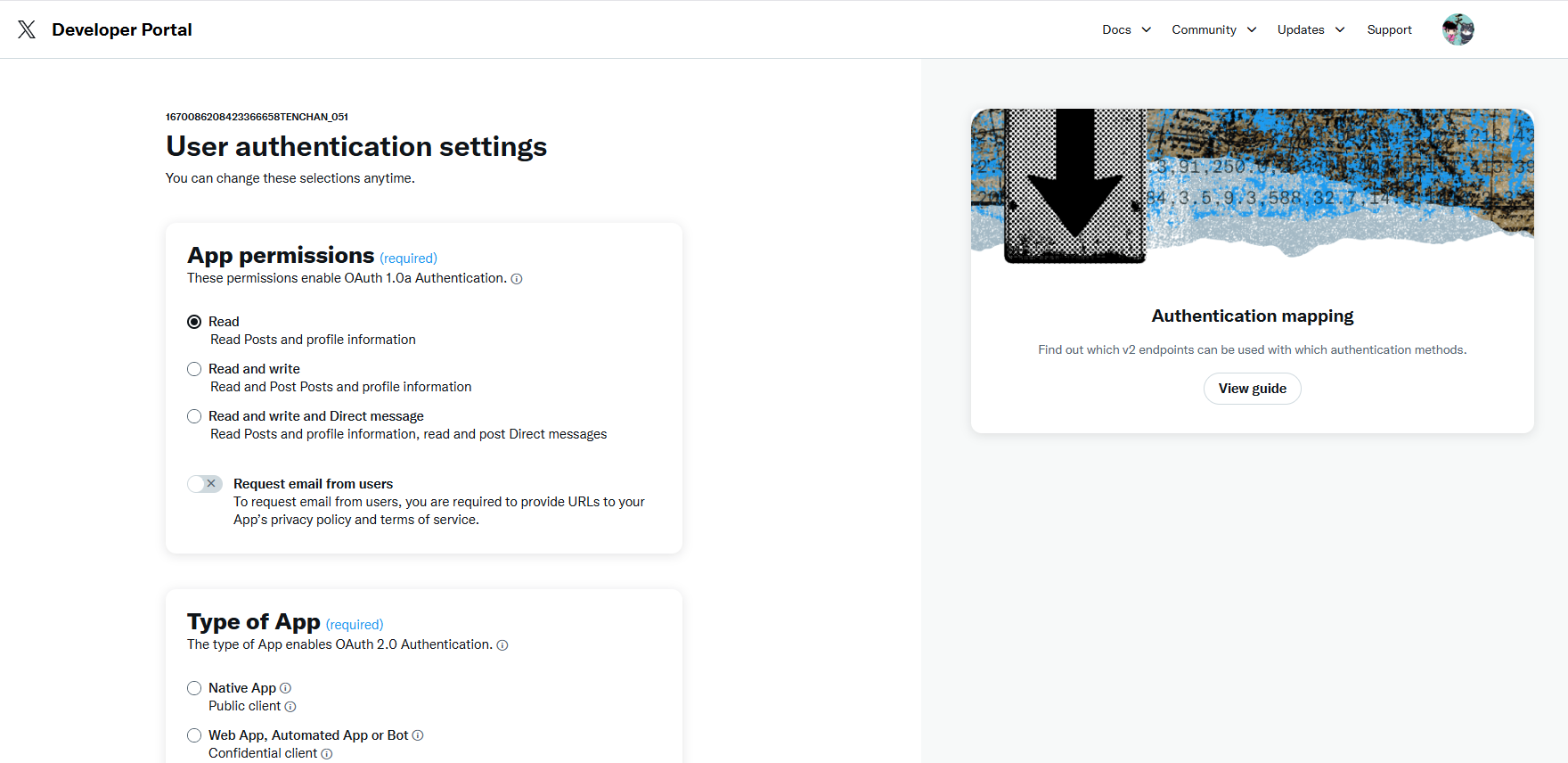 User authentication settings